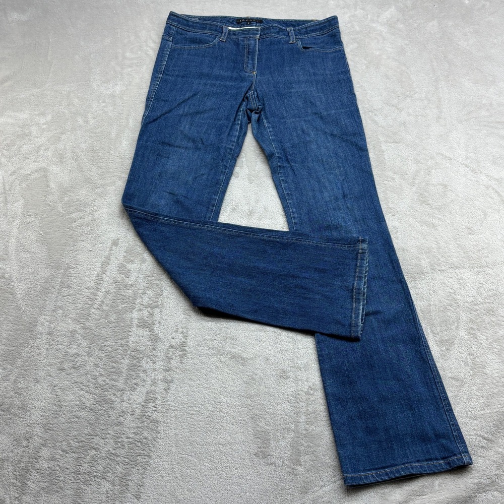 Theory Jeans Women Size 6 Blue Flare Leg Mid Rise Preppy Quiet Luxury 90s Denim